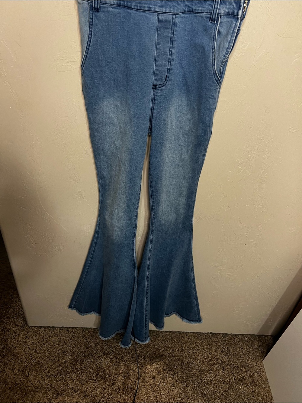 Pink Lily Flare Bell Bottoms Raw‎ Hem Boho Overalls - Picture 4 of 11